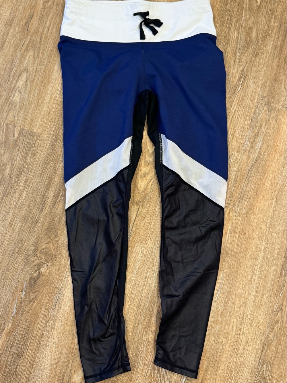 Fabletics Navy, White & Black Colorblock Leggings with Drawstring